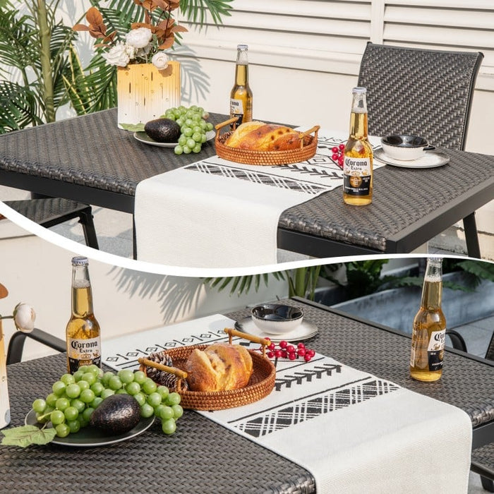 Outdoor Black Wicker Dining Room Table Outside - Suitable for Patio and Backyard