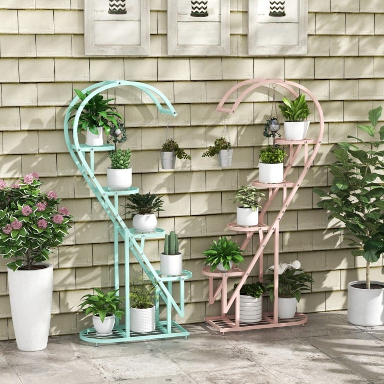 Heart-Shaped 5-Tier Metal Plant Stand for Garden and Patio