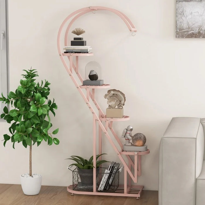 Heart-Shaped 5-Tier Metal Plant Stand for Garden and Patio