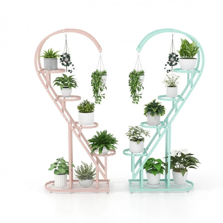 Heart-Shaped 5-Tier Metal Plant Stand for Garden and Patio