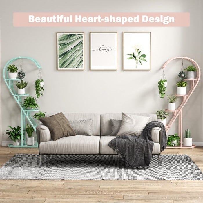 Heart-Shaped 5-Tier Metal Plant Stand for Garden and Patio
