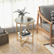 Load image into Gallery viewer, Costway Modern Round Side Table Set of 2 with Glass Top - Suitable for Bedroom and Dormitory
