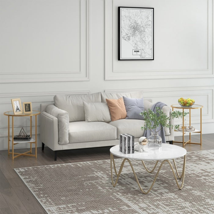 Costway Modern Round Side Table Set of 2 with Glass Top - Suitable for Bedroom and Dormitory