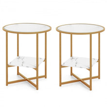 Load image into Gallery viewer, Costway Modern Round Side Table Set of 2 with Glass Top - Suitable for Bedroom and Dormitory

