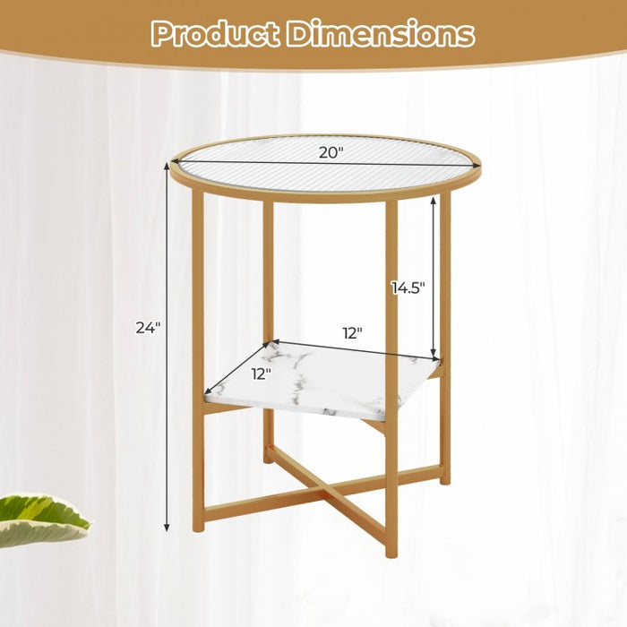Costway Modern Round Side Table Set of 2 with Glass Top - Suitable for Bedroom and Dormitory