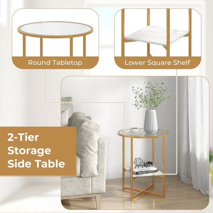 Costway Modern Round Side Table Set of 2 with Glass Top - Suitable for Bedroom and Dormitory