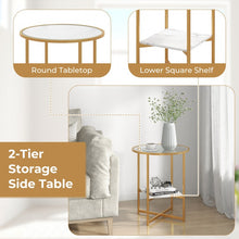 Load image into Gallery viewer, Costway Modern Round Side Table Set of 2 with Glass Top - Suitable for Bedroom and Dormitory
