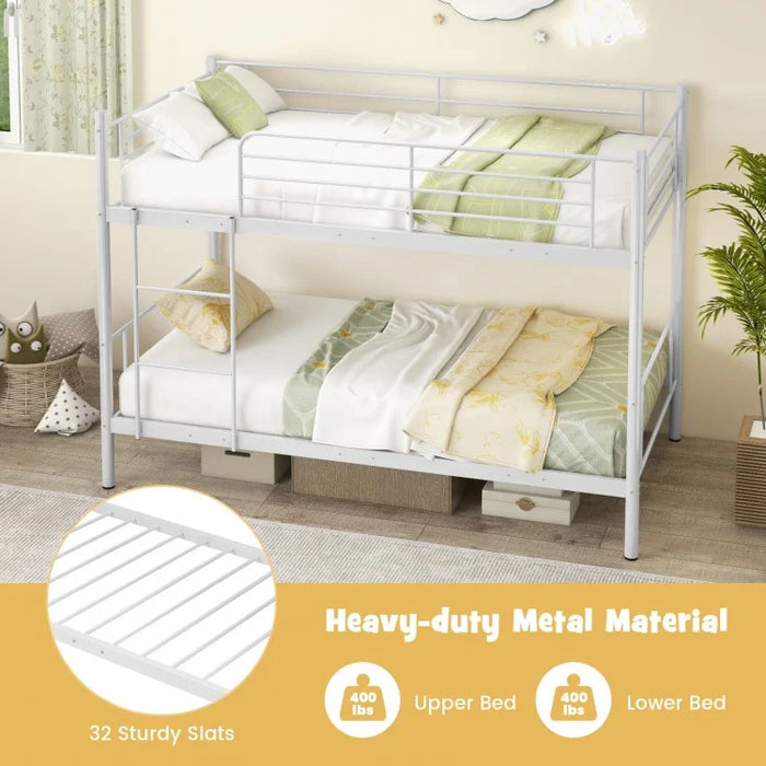 Costway Furniture：Minimalist White Metal Bunk Bed for Bedroom
