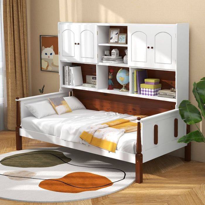 Costway Furniture:White Sofa Bed with Bookshelf and Storage Shelves