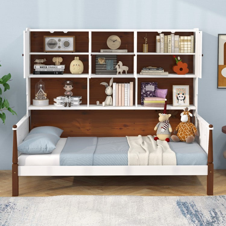 Costway Furniture:White Sofa Bed with Bookshelf and Storage Shelves