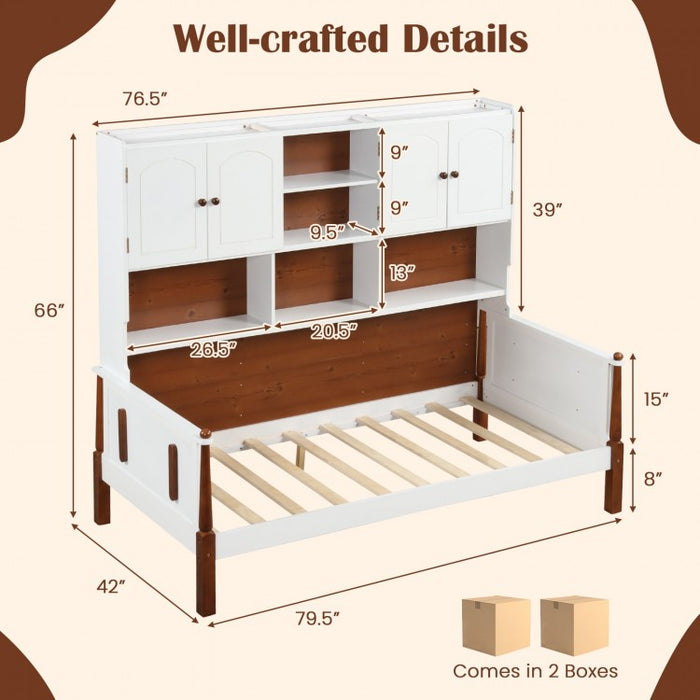 Costway Furniture:White Sofa Bed with Bookshelf and Storage Shelves