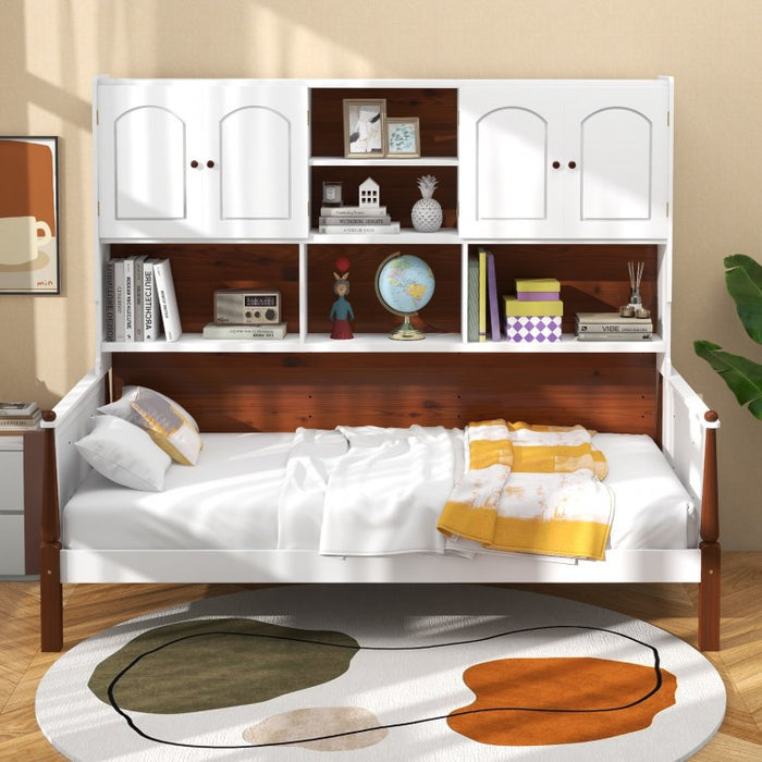 Costway Furniture:White Sofa Bed with Bookshelf and Storage Shelves
