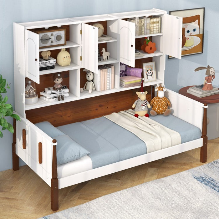Costway Furniture:White Sofa Bed with Bookshelf and Storage Shelves
