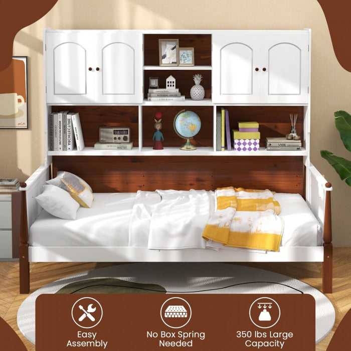 Costway Furniture:White Sofa Bed with Bookshelf and Storage Shelves