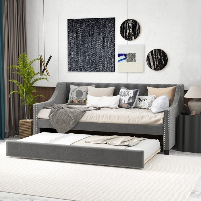 Costway Furniture:Modern Minimalist Grey 2-Seater Sofa Bed with Soft Cushions