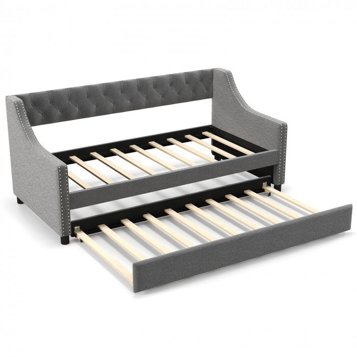Costway Furniture:Modern Minimalist Grey 2-Seater Sofa Bed with Soft Cushions