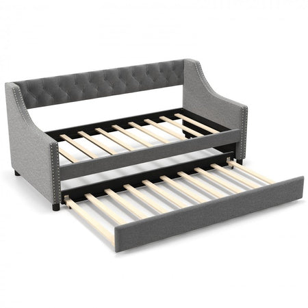 Costway Furniture:Modern Minimalist Grey 2-Seater Sofa Bed with Soft Cushions