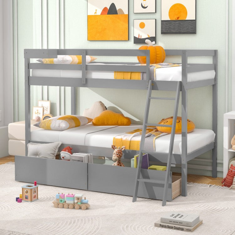 Costway Furniture:Wooden Bunk Bed with Drawers and Staircase for Bedroom