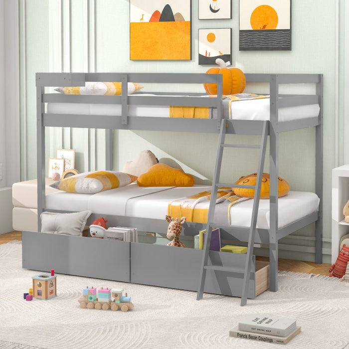 Costway Furniture:Wooden Bunk Bed with Drawers and Staircase for Bedroom