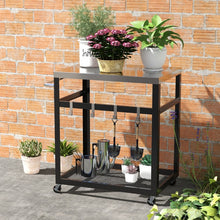 Load image into Gallery viewer, Outdoor Black Stainless Steel Double-Decker Barbecue Table Cart
