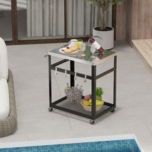 Load image into Gallery viewer, Outdoor Black Stainless Steel Double-Decker Barbecue Table Cart
