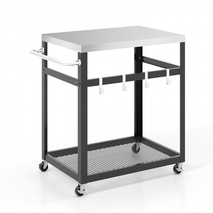 Outdoor Black Stainless Steel Double-Decker Barbecue Table Cart