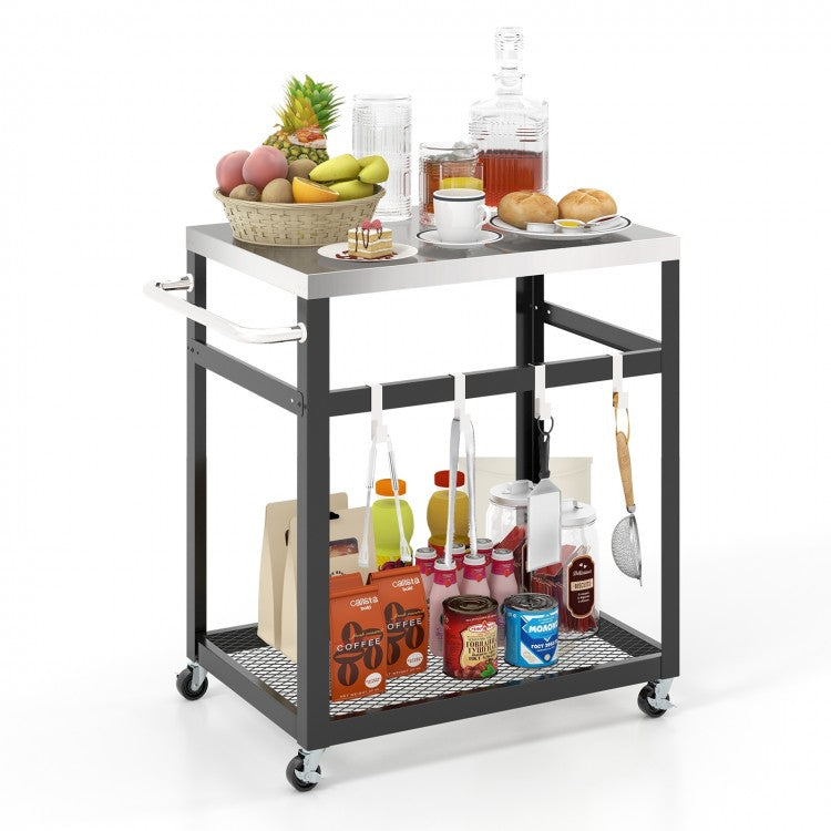 Outdoor Black Stainless Steel Double-Decker Barbecue Table Cart