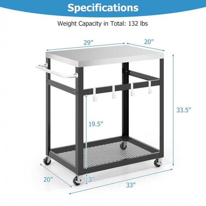 Outdoor Black Stainless Steel Double-Decker Barbecue Table Cart