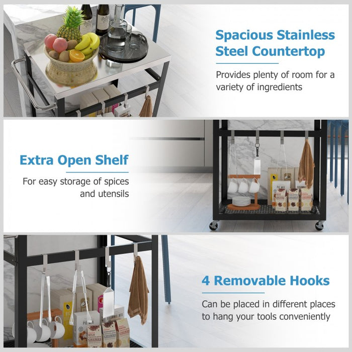 Outdoor Black Stainless Steel Double-Decker Barbecue Table Cart