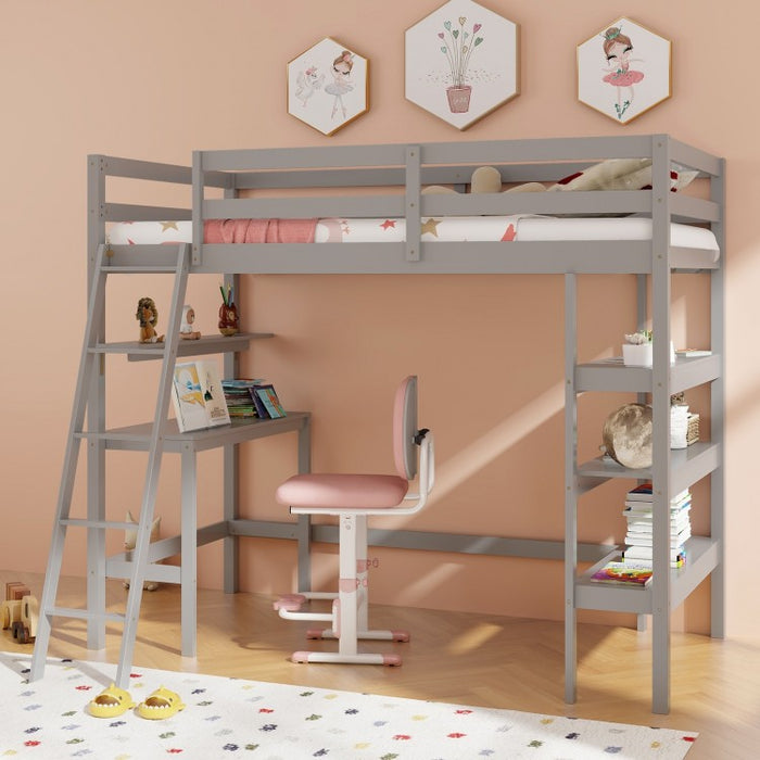 Costway Furniture:Bedroom Loft Bed with Desk and Bookshelf