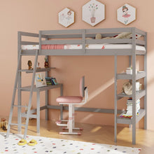 Load image into Gallery viewer, Costway Furniture:Bedroom Loft Bed with Desk and Bookshelf
