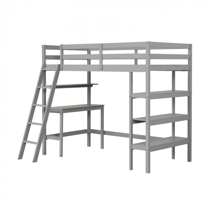 Costway Furniture:Bedroom Loft Bed with Desk and Bookshelf