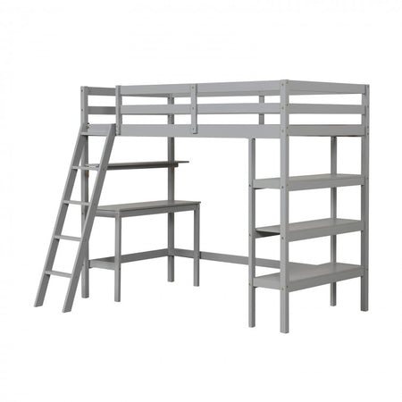 Costway Furniture:Bedroom Loft Bed with Desk and Bookshelf