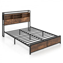 Load image into Gallery viewer, Costway Furniture:Vintage Industrial Metal Bed Frame with Headboard Shelf
