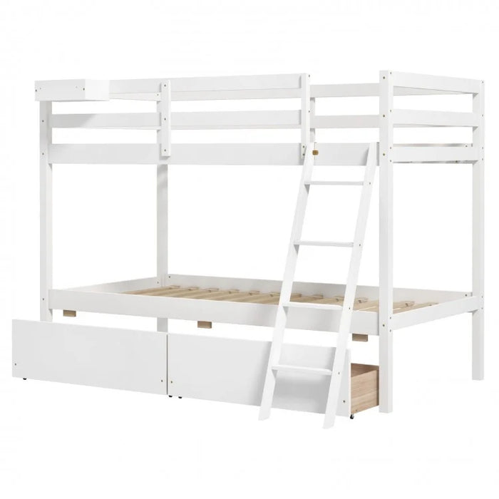 Costway Furniture:Wooden Bunk Bed with Drawers and Staircase for Bedroom