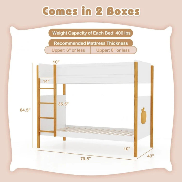 Adorable Kids Bunk Bed with Ladder and Wooden Frame