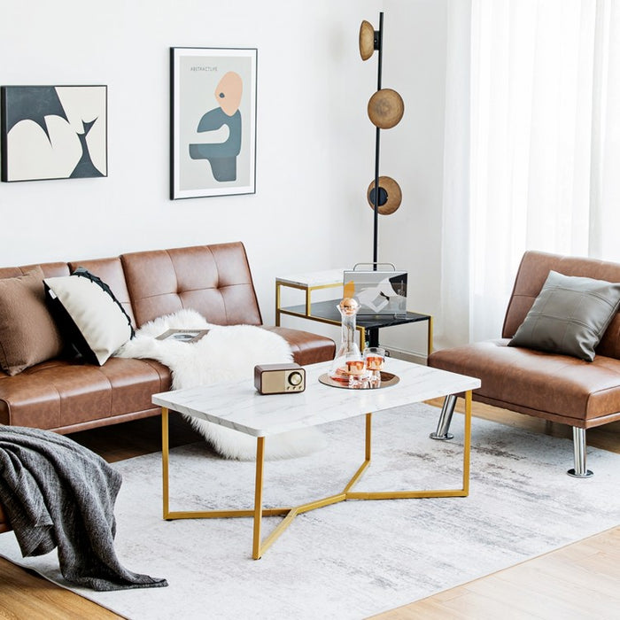 Costway Modern Side Table with Faux Marble Top - Suitable for Living Room and Bedroom