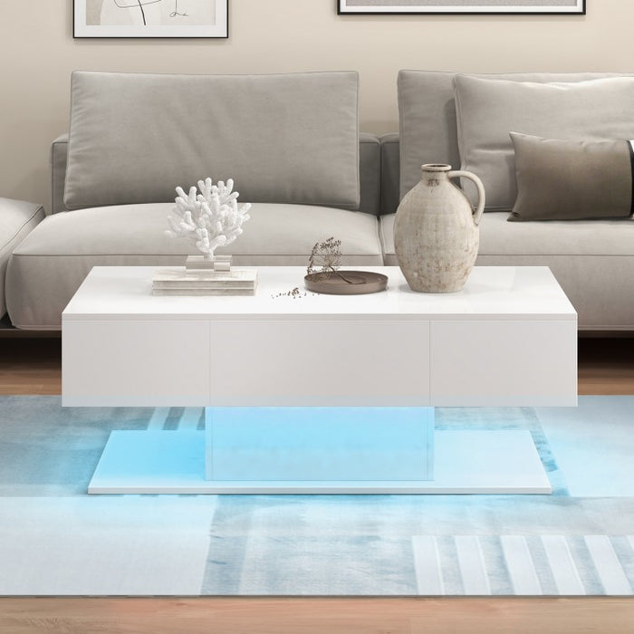 Modern Minimalist Coffee Table with LED Lights and Storage Drawer - Suitable for Living Room