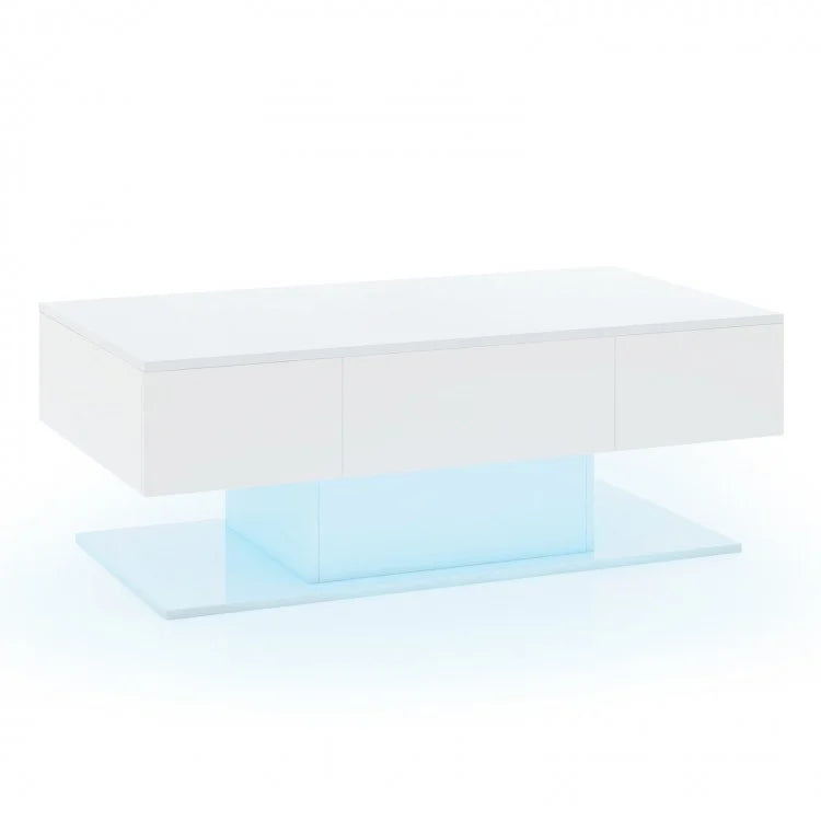 Modern Minimalist Coffee Table with LED Lights and Storage Drawer - Suitable for Living Room