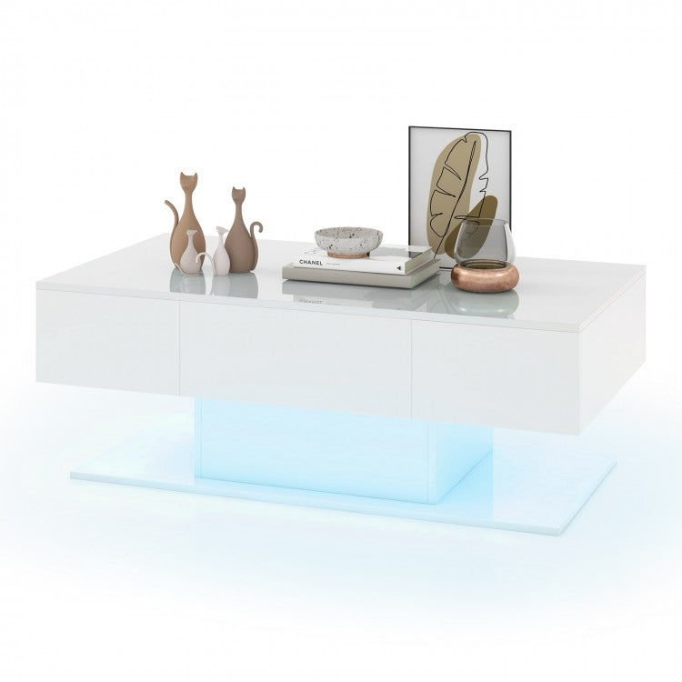 Modern Minimalist Coffee Table with LED Lights and Storage Drawer - Suitable for Living Room