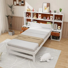 Charger l&#39;image dans la galerie, Costway Furniture:White Minimalist Bed Frame with Headboard Storage Cabinet
