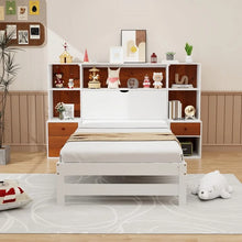 Charger l&#39;image dans la galerie, Costway Furniture:White Minimalist Bed Frame with Headboard Storage Cabinet
