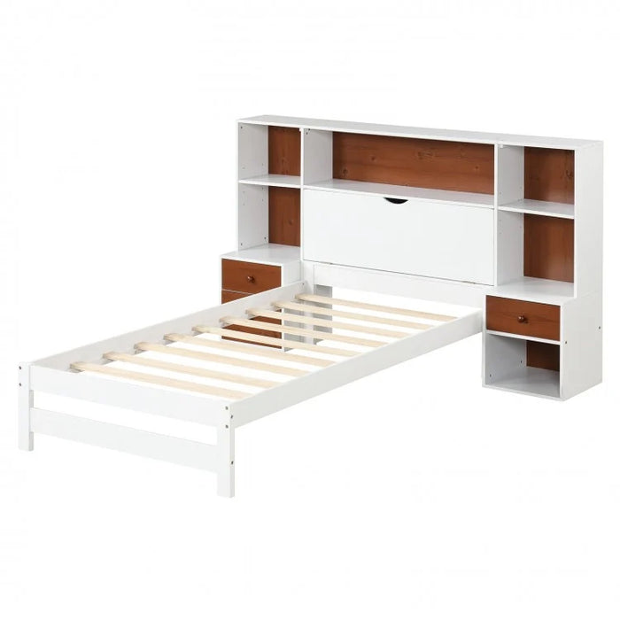 Costway Furniture:White Minimalist Bed Frame with Headboard Storage Cabinet