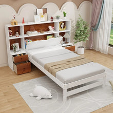 Charger l&#39;image dans la galerie, Costway Furniture:White Minimalist Bed Frame with Headboard Storage Cabinet
