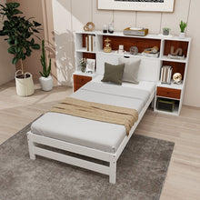 Charger l&#39;image dans la galerie, Costway Furniture:White Minimalist Bed Frame with Headboard Storage Cabinet
