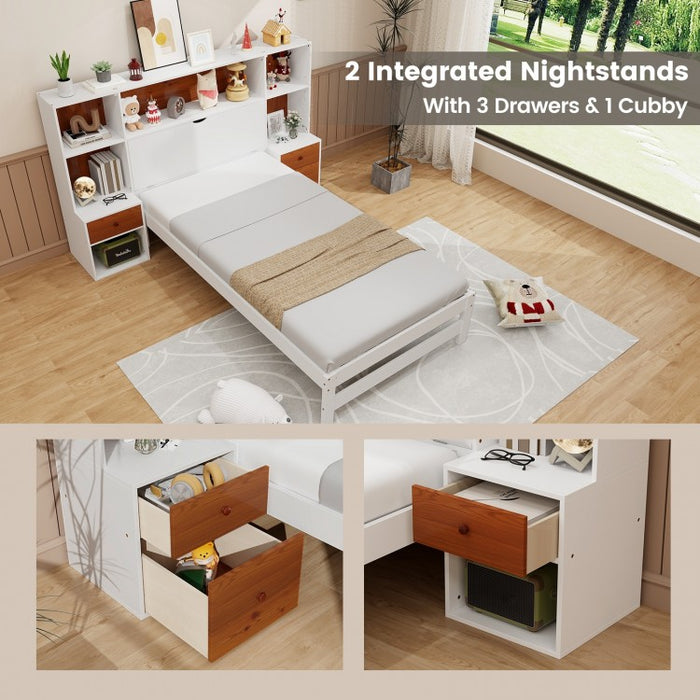 Costway Furniture:White Minimalist Bed Frame with Headboard Storage Cabinet