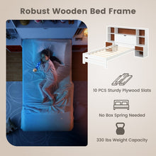 Charger l&#39;image dans la galerie, Costway Furniture:White Minimalist Bed Frame with Headboard Storage Cabinet
