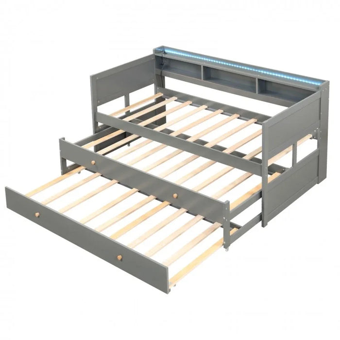 Grey Minimalist Sofa Bed Frame with Built-in 2 Pull-out Beds
