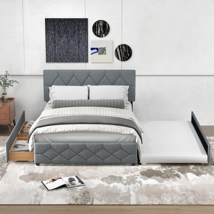 Costway Furniture:Grey Sofa Bed with Built-in Pull-out Drawer and Soft Mattress