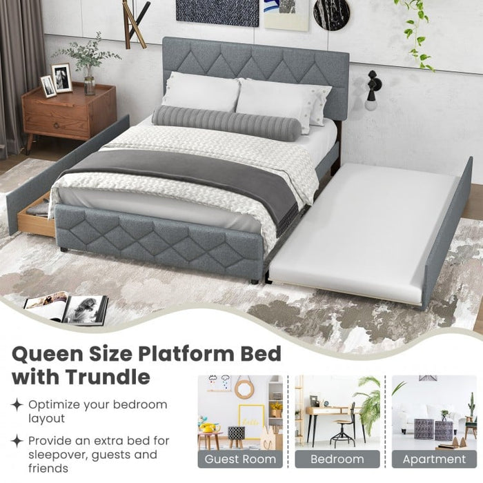 Costway Furniture:Grey Sofa Bed with Built-in Pull-out Drawer and Soft Mattress